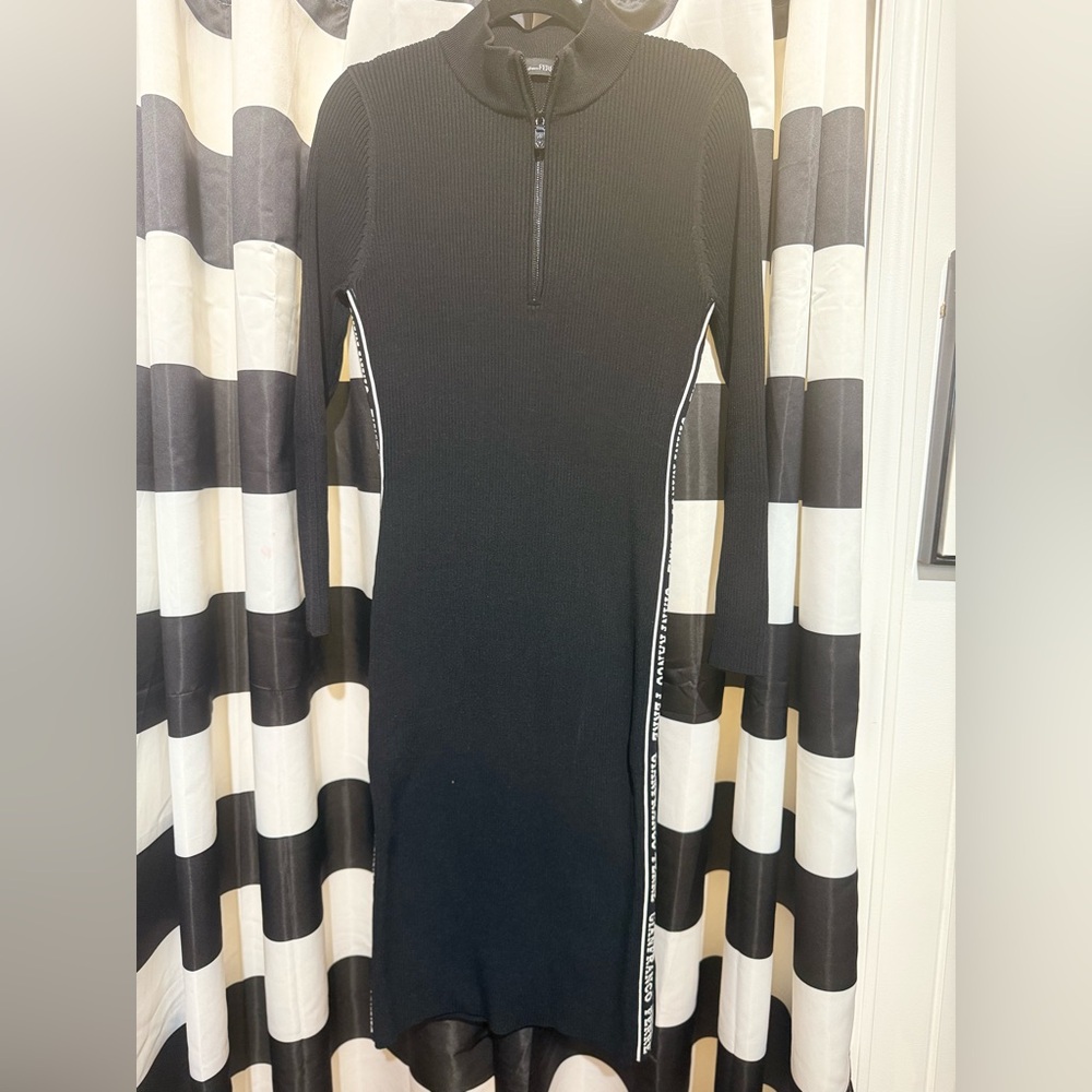 Gianfranco Ferre Black Long Sleeve Dress with White Trim